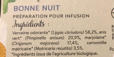 Infusion bio conseils bonne nuit ingredients label