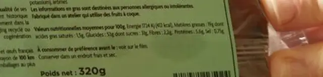 Cake Poire Abricot nutrition facts table