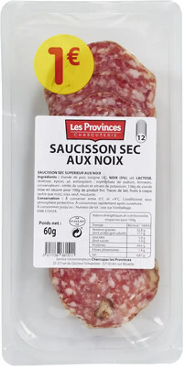 Saucisson sec aux noix front packaging