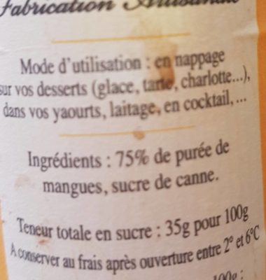 Coulis de mangues ingredients label