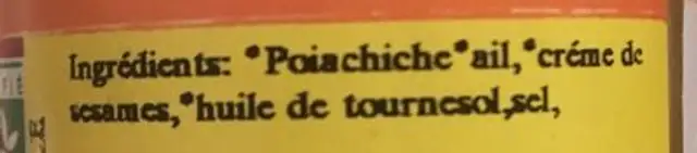 Pascalou Houmous ingredients label