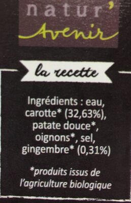 Soupe de carotte ingredients label