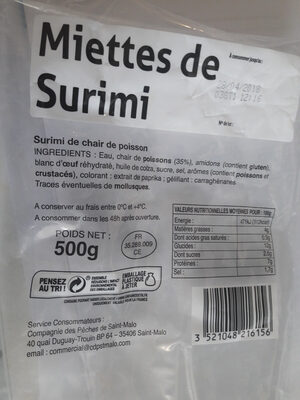 Miettes de surimi front packaging