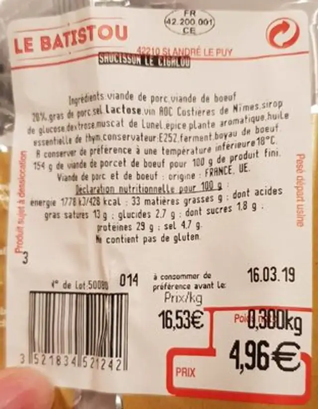 Le cigalo ingredients label