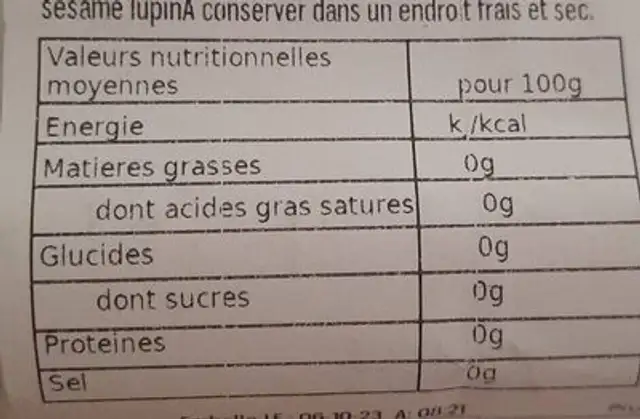 Pogne nutrition facts table