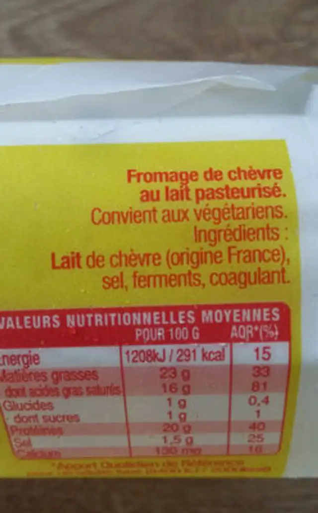 Fromage de chèvre ingredients label