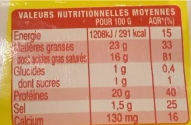 Fromage de chèvre nutrition facts table