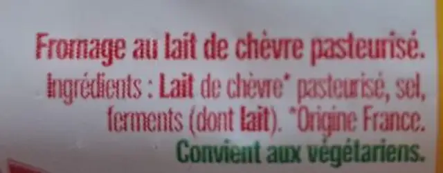 La bûche de chèvre Maxi Format ingredients label