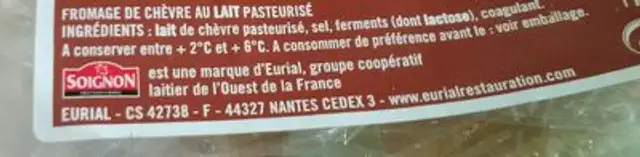 Palet De Chèvre Chaud Affiné ingredients label