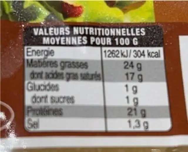 Palet De Chèvre Chaud Affiné nutrition facts table