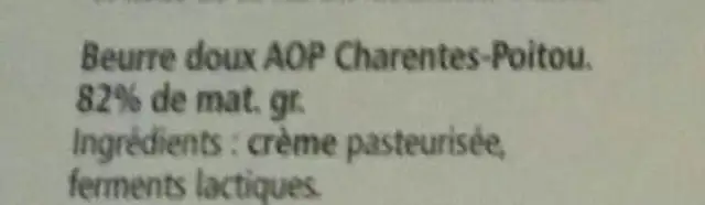 Beurre doux AOP Charentes-Poitou ingredients label