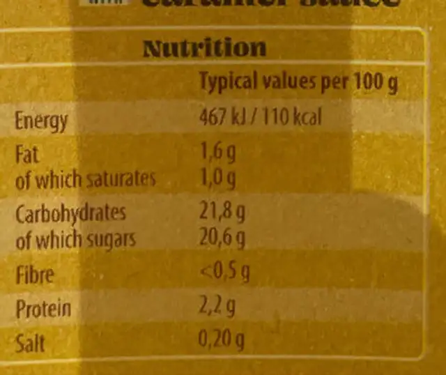 Crème Caramel nutrition facts table