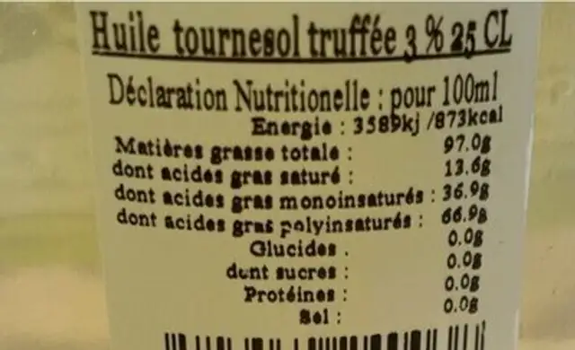 Huile aromatisée à la truffe nutrition facts table