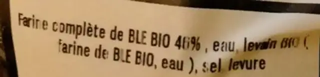 Pain complet bio ingredients label
