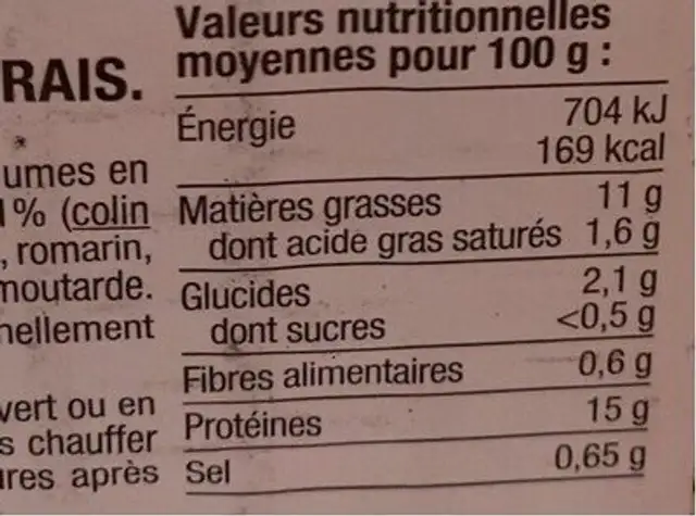 Rôti farci au saumon et Saint Jacques* nutrition facts table