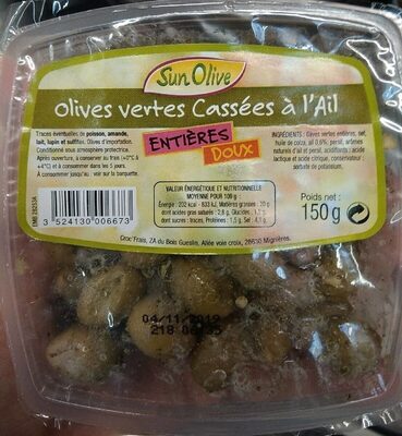 Olives vertes cassées à l'ail entières doux