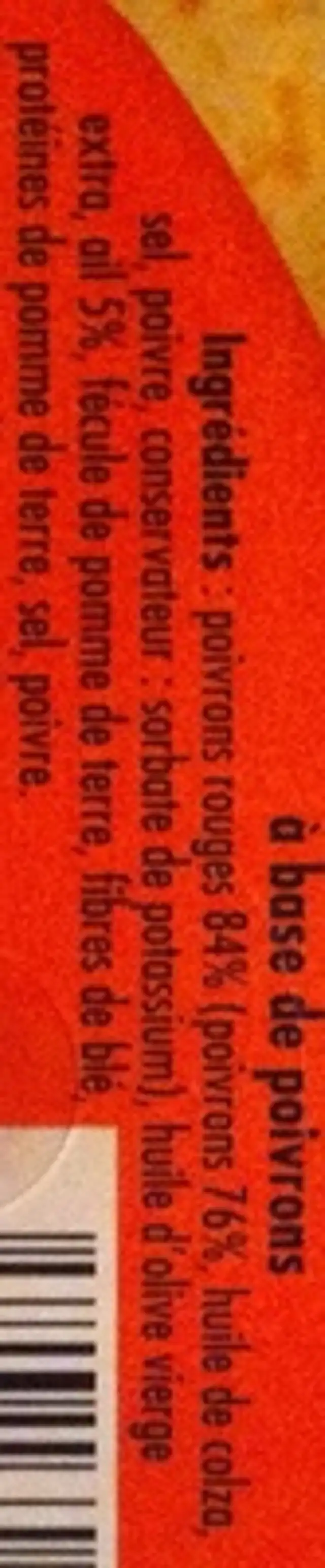 Poivronnade ingredients label