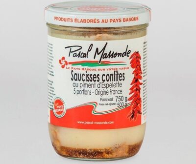 Saucisses confites au piment d’Espelette