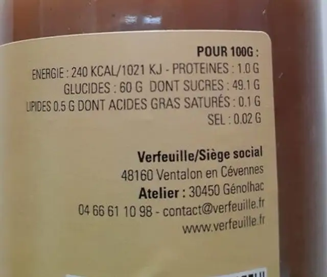 Délice de châtaigne à la poire nutrition facts table