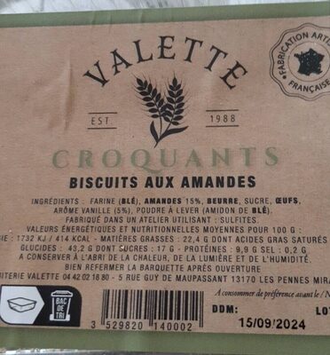 Biscuits aux amandes croquants Valette