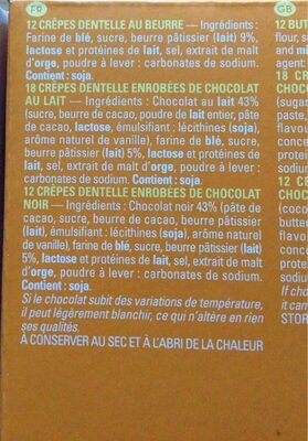 Assortiment de crepes dentelles nutrition facts table