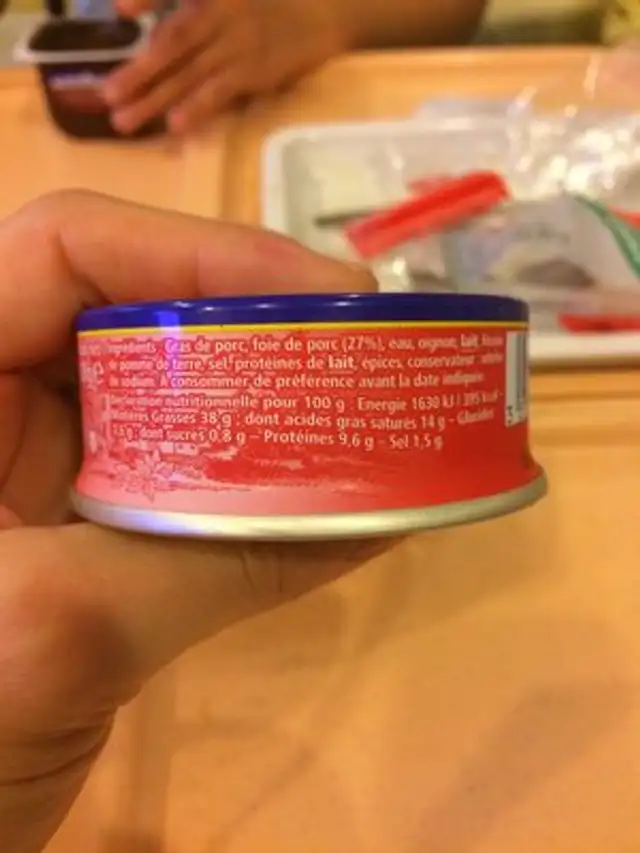 Pâté de Foie pur Porc ingredients label