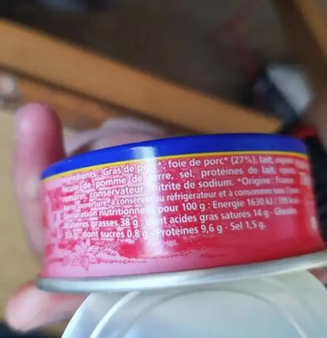 Pâté de Foie pur Porc nutrition facts table