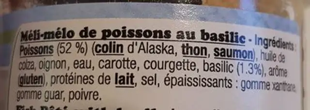MELI-MELO POISSON AU BASILIC ingredients label