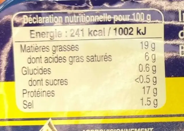 La Saucisse Nature nutrition facts table