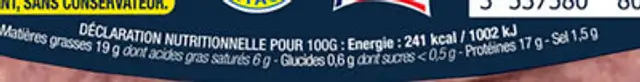 La saucisse Fraîche Nature nutrition facts table