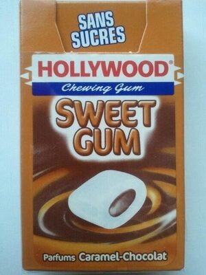 Chewing gum caramel chocolat, sans sucres front packaging
