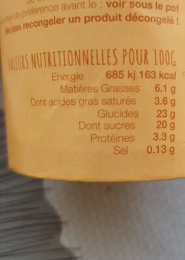 Les petits pots glacés mangue nutrition facts table