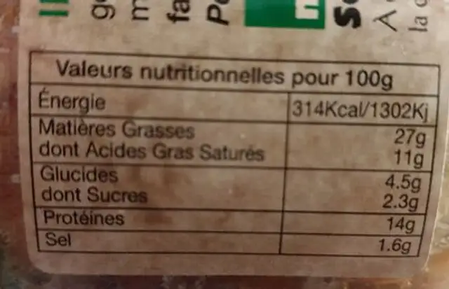 Terrine de porc aux myrtilles nutrition facts table