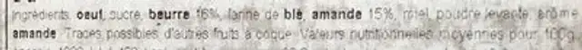 Gâteau au amandes ingredients label