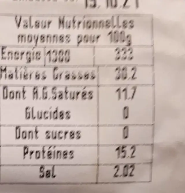 Saucisse de morteau label rouge nutrition facts table