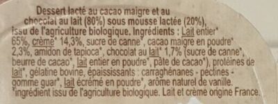 liegeois saveur chocolat bio ingredients label