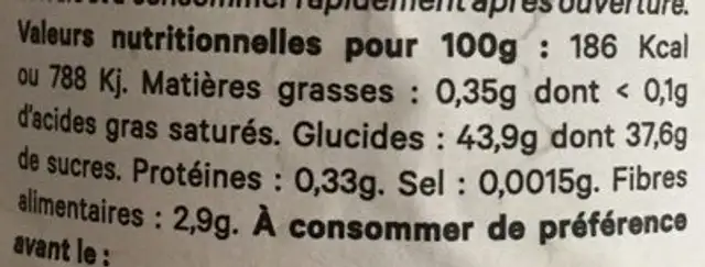 Fruits à tartiner Fraises nutrition facts table