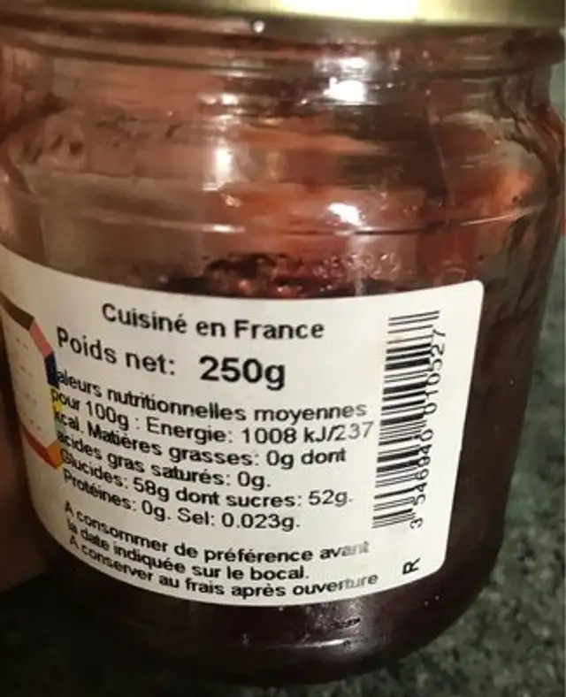 Confiture de fraises nutrition facts table