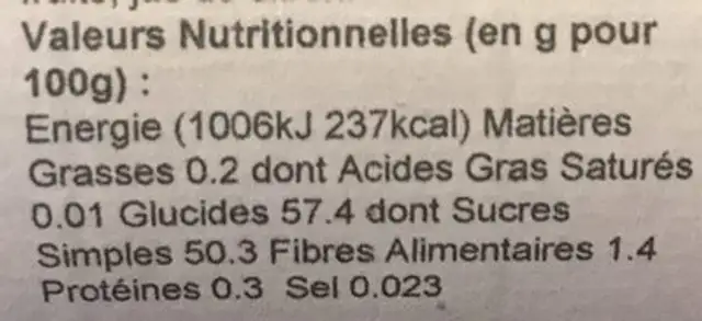 Confiture Extra Myrtille Sauvage nutrition facts table