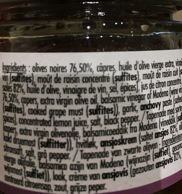 L’authentique tapenade noire ingredients label
