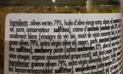 L’authentique tapenade verte ingredients label