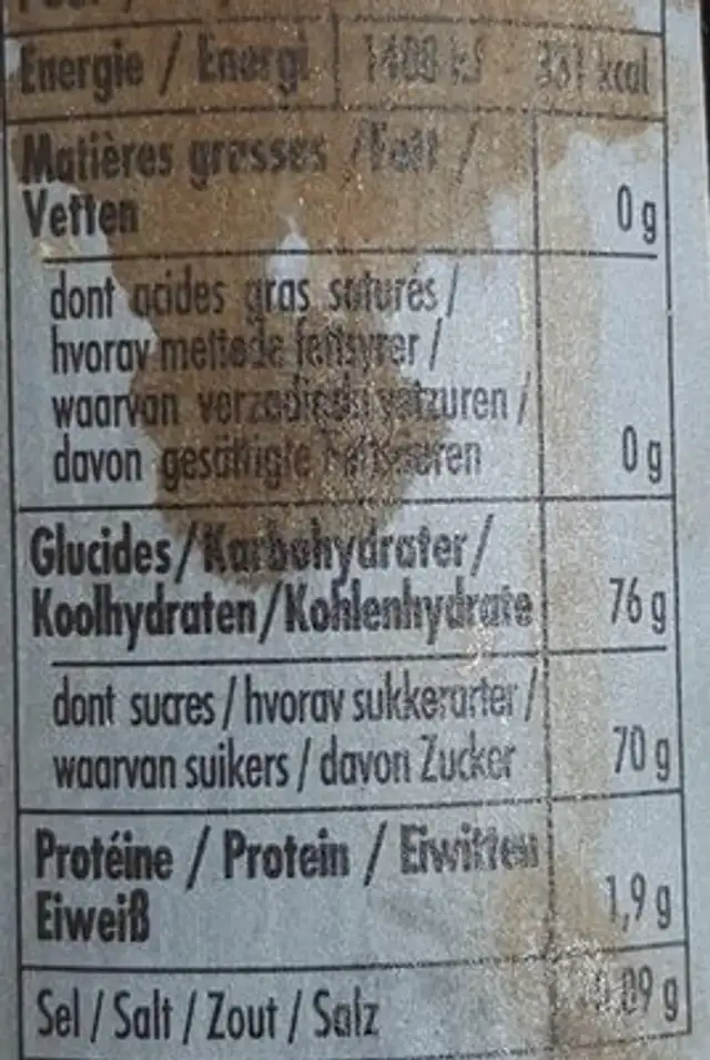 Vinaigre balsamique de Modène nutrition facts table