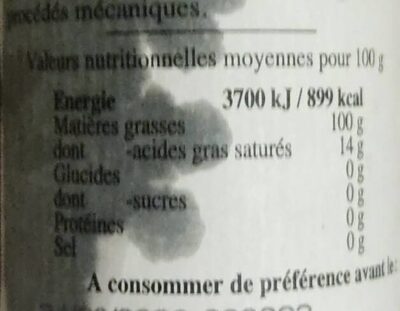 Huile d'Olive Vierge Extra - Cuvée Aglandau nutrition facts table