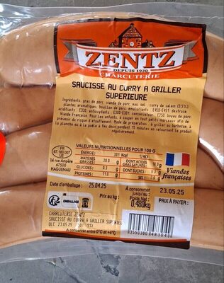 Saucisse au curry a griller supérieure front packaging