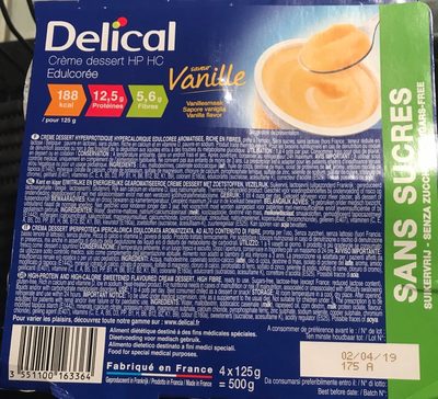 Delical Creme Dessert HP-HC Sans Sucre Vanille 4X125G