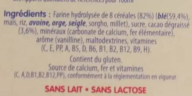 Picot Mes Céréales Sans Lait Cacao 300G ingredients label
