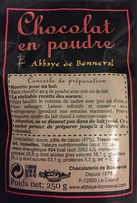 Chocolat en poudre front packaging