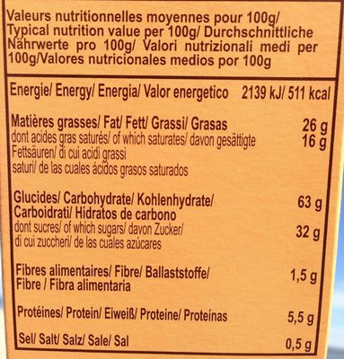 Cookies aux Pépites de Chocolat (Mous) nutrition facts table