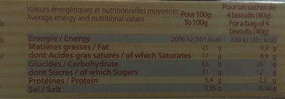 Cookies Caramel au beurre salé nutrition facts table