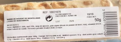 Nougat tendre de Montelimar ingredients label